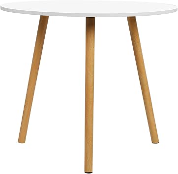 Household Small Dining Table, Round Kitchen Table with 3 Wood Legs, Apartment Living Room Leisure Coffee White Table (White)
