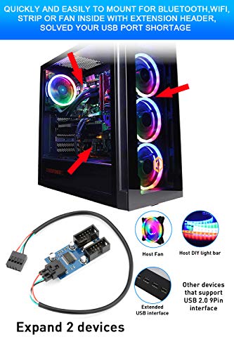 Image of Rocketek Motherboard USB 2.0 9-Pin Header to 2-Port Hub Splitter - 30CM Cable USB 9-Pin Internal Cable Adapter