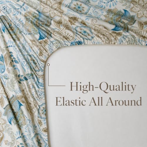 Image of FADFAY Twin XL Sheets Set 4 Piece Blue Paisley College Bedding 100% Egyptian Cotton Dorm Room Bedding, Soft Breathable Dorm Sheets Extra Long with Deep Pocket Luxury Hotel Quality for All Seasons