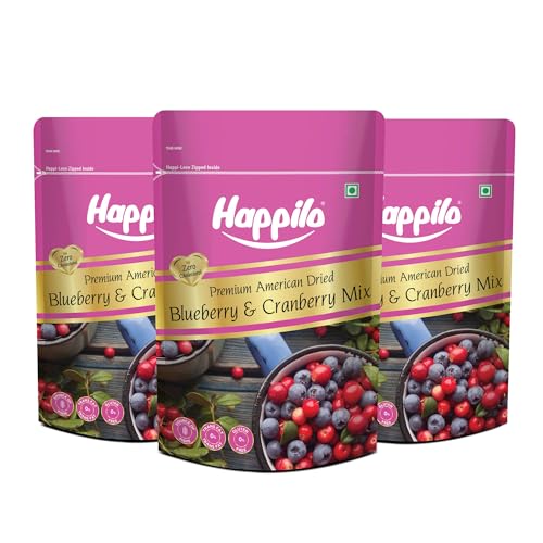Image of Happilo Premium Dried Blueberry Cranberry Duet 200g (Pack Of 3), Rich in Antioxidants, Fiber and Essential Nutrients, Wholesome Treat
