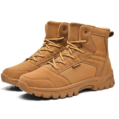 Image of Men's Hiking Boots 6 Inches Tactical Work Boot Lightweight Suede Leather Military Combat Motorcycle Boots-brown39