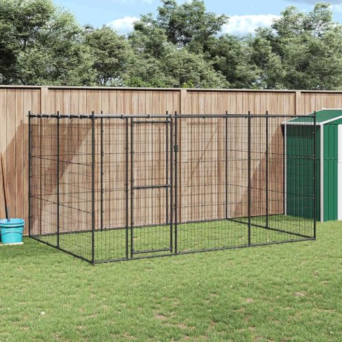 Générique Chenil extérieur Acier avec Toit 7,26 m²,Accessoires pour Chiens, Niches & enclos pour Chiens,3082293