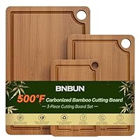 BNBUN Bamboo Cutting Board for Kitchen, Wooden Cutting Board 3-Piece Set with Non-Slip Mat Deep Juice Groove and Built-In Handles, Wood Cutting Board for Meat Vegetables Fruit Ideal Gift for the Home