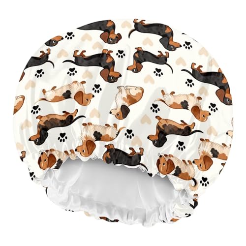 Image of Kids Hair Cover Cute Dachshund Satin Bonnet Sleep Cap Dog Paws Print Beanie Hat with Adjustable Elastic Band for Night Sleeping Easy to Clean Headwear for Girls Boys Toddler Children Baby