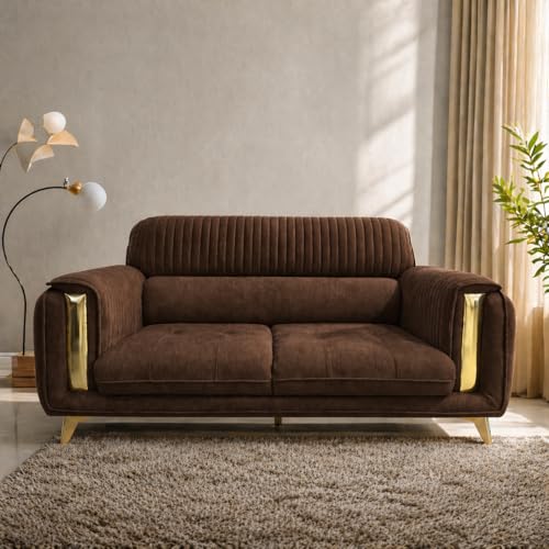 Image of Casaliving Gelio 3 Seater Sofa Set for Living Room (Brown Colour) Premium Fabric Sofa