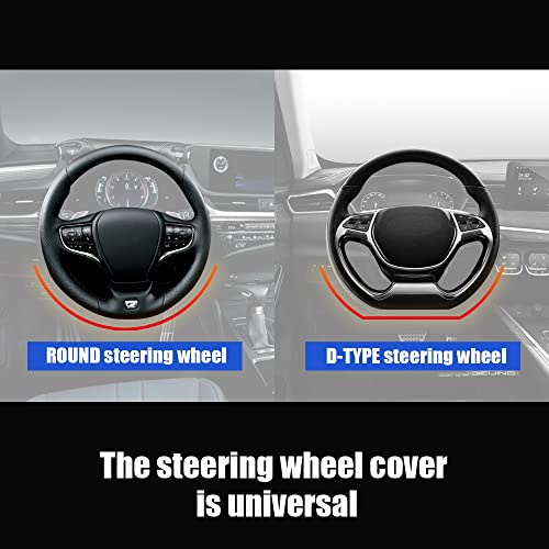 Leather Car Steering Wheel Cover, Classical Leather Automotive Steering Wheel Covers,Breathable, Non-Slip,Elastic, Universal 15 inch Steering Wheel Protector (Black) - Image 4