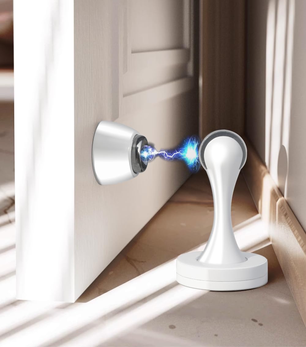 Solid Mental Magnetic Door Stop, Wall Mounted, White