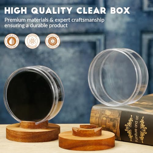 Image of JupDec Hockey Puck Display Case Acrylic Clear Holder with Wood Base, Autograph Souvenir Display Stand, Perfect Showcase for Your Collection, Brown, 2 Pack