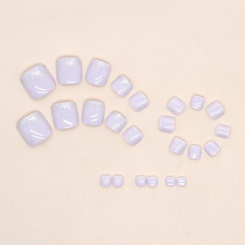 Miniatura 4 de Uñas cortas a presión, uñas blancas a presión, uñas postizas con purpurina en polvo, manicura de verano, uñas falsas para uñas de los pies, uñas
