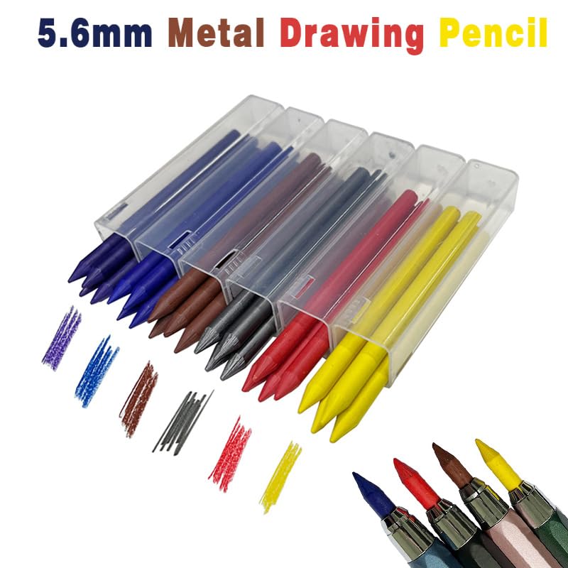 Druckbleistifte aus Metall mit Bleistiftminen, 5,6 mm, Graphit-Bleistift, Mine, Druckbleistift für Ingenieurwesen, Markieren, Skizzieren, Zeichnen, Architekturbau (schwarz und blau), 8 Stück
