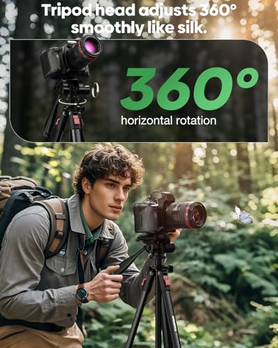 Image of CAMBOFOTO 68 Inch Video Tripod with Pan Handle for Camera Phone Camcorder | Smooth pan handle for filming sports games, shoots over crowds at 68 inches, phone clamp and quick release plate included