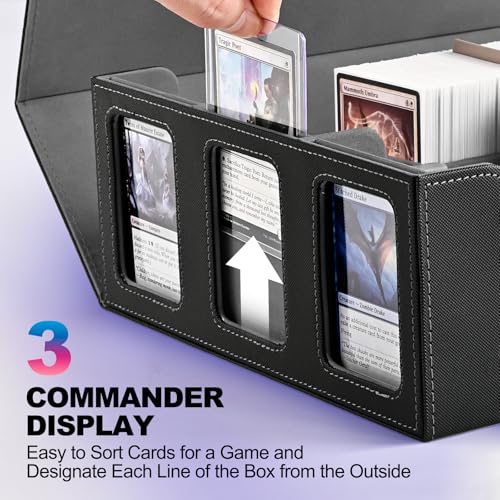 Image of UAONO Card Storage Box for Trading Cards, 1800+ Commander Deck Box for MTG with Display Window, Toploader Card Case fits Magic TCG PTCG Sports Cards; 10 Removable Divider Tabs, 3 Stoppers (Black)