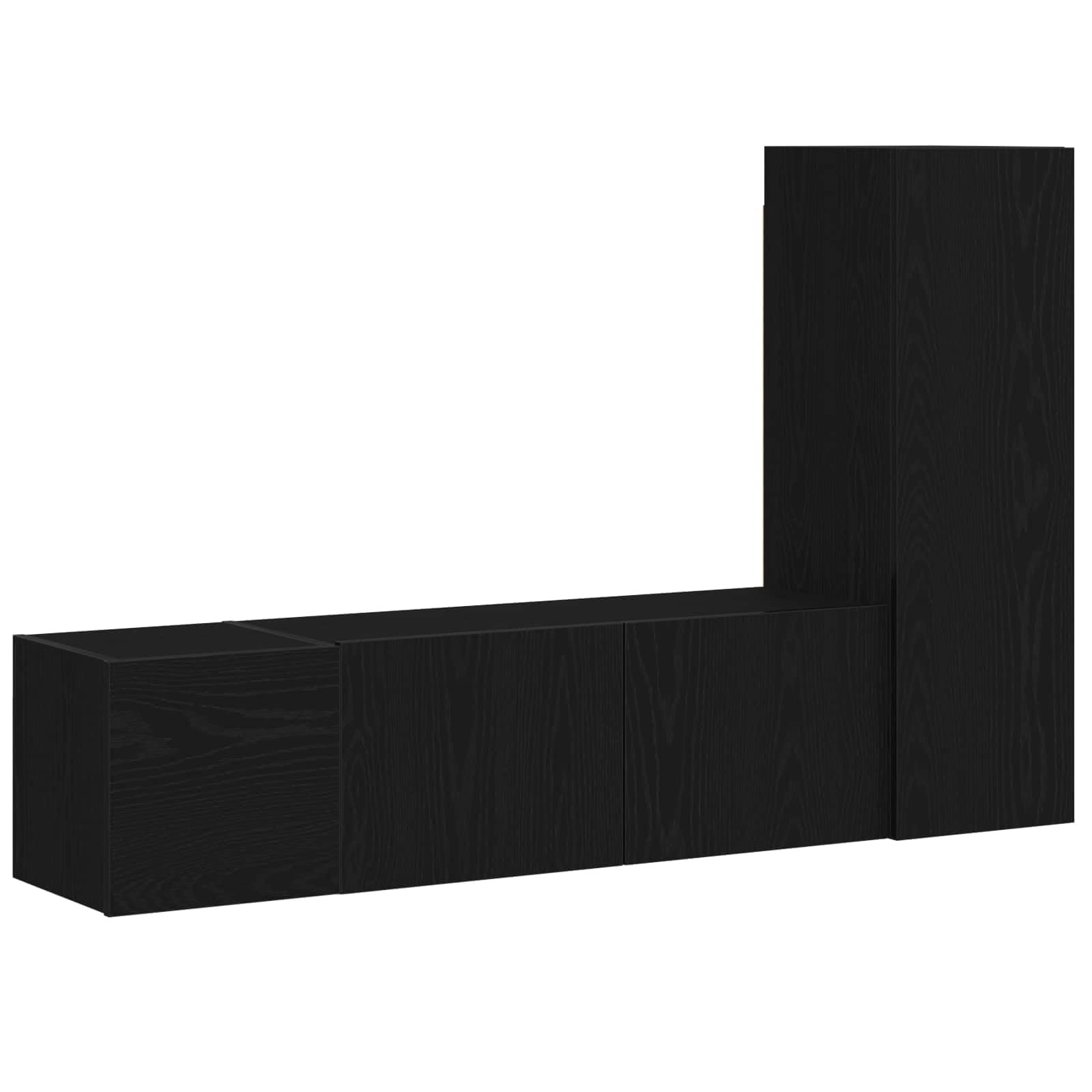 3-częściowy zestaw szafek pod telewizor o wyglądzie czarnego dębu, 130,5 x 30 x 140 cm, montaż ścienny, nowoczesne wzornictwo do salonu, zajmujący mało miejsca regał na media
