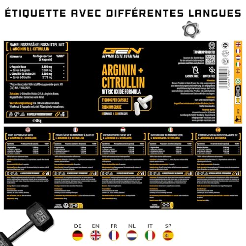 L-Arginine + L-Citrulline - 320 gélules - 1100 mg par gélule - Citrulline + Arginine Base en ratio 1:1 - Acides aminés de qualité supérieure – Image 7