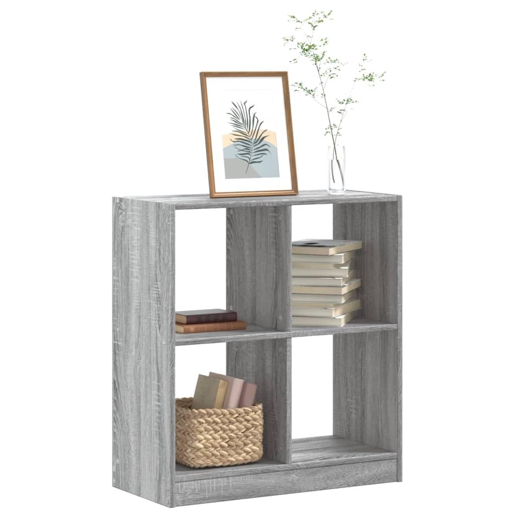 Bücherregal Grau Sonoma 68,5x32x75 cm Holzwerkstoff | 4 Fächer, Pflegeleicht, Feuchtes Tuch Reinigung, Raumteiler, Inklusive Wandhalterung
