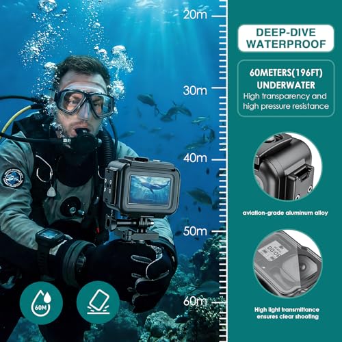 Image of Aluminum Alloy Waterproof Housing Case for DJI Action 4 /5 /6, 60 Meter Diving Protective Shell with Tempered Glass, Magnetic Quick Installation, Black Metal (with Handle)