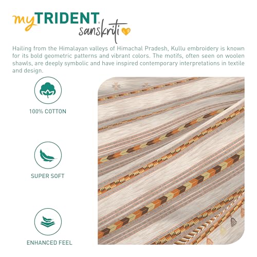 Image of MYTRIDENT Sanskriti Cotton Bedsheet for Double Bed, Gifting Collection King Size - Kullu Shawl Beige