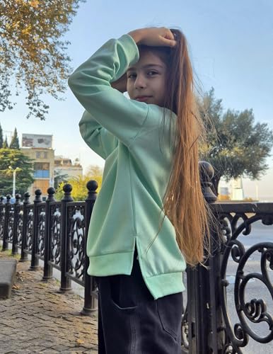 Image of Arshiner Girls Crewneck Sweatshirt Long Sleeve Pullover Tops Drop Shoulder Sweatshirts Side Split