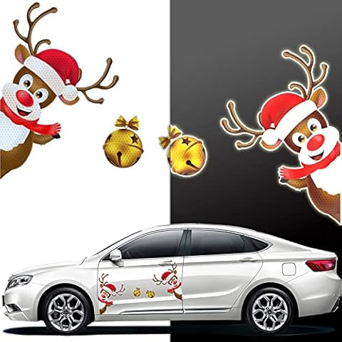 Christmas Reflective Car Magnets Set, Reflective Christmas Bulb Car Magnets Christmas Decorations Reflective Light Bulb Magnet Decorations for Car Refrigerator Door (Christmas Reindeer Bells) Cover