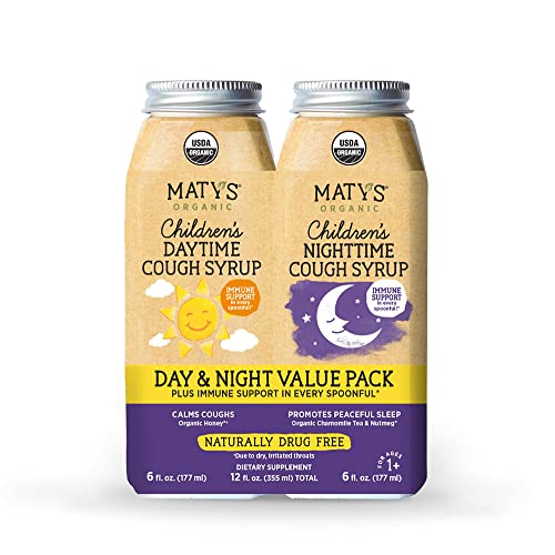 Image of Matys USDA Organic Children's Cough Syrup Day & Night Value Pack - Soothing Relief for Daytime & Nighttime Coughs with Immune Support – Clean Alternative for Ages 1 Year + – 2-6 fl oz