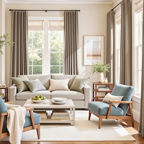 Image of Extra Long Light Taupe Curtains Rod Pocket 52x108 Inch 2 Panels | Soft Velvet, For Tall Windows & High Ceilings, Light Shifting Texture, Elegant Luxury Drape, Rich, Rod Pocket