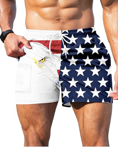 GIISAM Men's Swim Trunks, Bathing Suit 4 inch Inseam Quick Dry Swimsuit Beach Shorts with Compression Liner