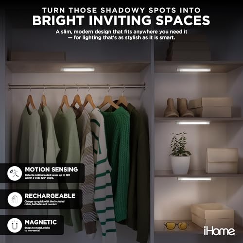 Image of iHome Rechargeable Auto Sensing Light Bars, Motion Sensor, Dimmable, Auto /Always-On Modes, Easy Installation (4-Pack 8 inch LED Light Bar)
