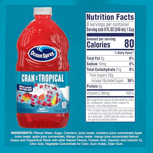 Image of Ocean Spray Cran-Tropical Cranberry Tropical Juice Drink, 64 Fl Oz Bottle (Pack of 8)