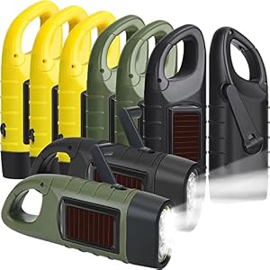 Leelosp 9 Pcs Hand Crank Solar Flashlight Emergency LED,Black,Green,Yellow