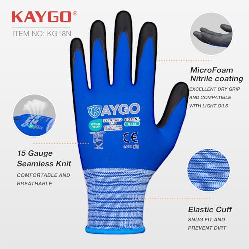 KAYGO Safety Work Gloves MicroFoam Nitrile Coated 3 works, KG18N - Image 2