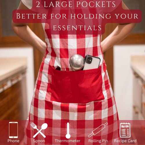 Whitewrap Kitchen Apron |Chef Apron With 2 Pockets|Cotton Bib Apron With Adjustable Straps| Restaurant,Embroidery Craft Painting Gardening|Cooking Apron For Women Men| 28"X35" 2 Pack Red White #TOP3