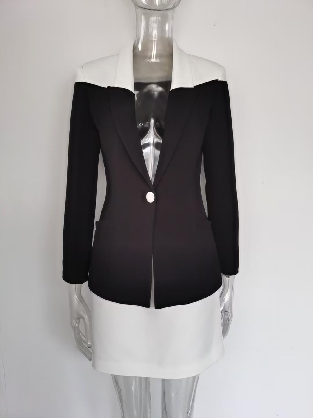 Donna 2-Piece Suit Partita di Colore Giacca e Mini Gonna Un Pulsante Smoking Cosplay Banchetto