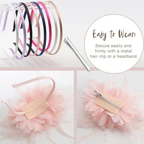 Image of DRESHOW Fascinators Hats for Women Tea Party Fascinator Hats Vintage 50s Headwear Cocktail Wedding Church Derby Hat