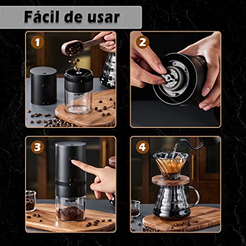 Moedor de café elétrico portátil, Iruihoo 4 xícaras pequeno moedor cônico automático moedor de grãos