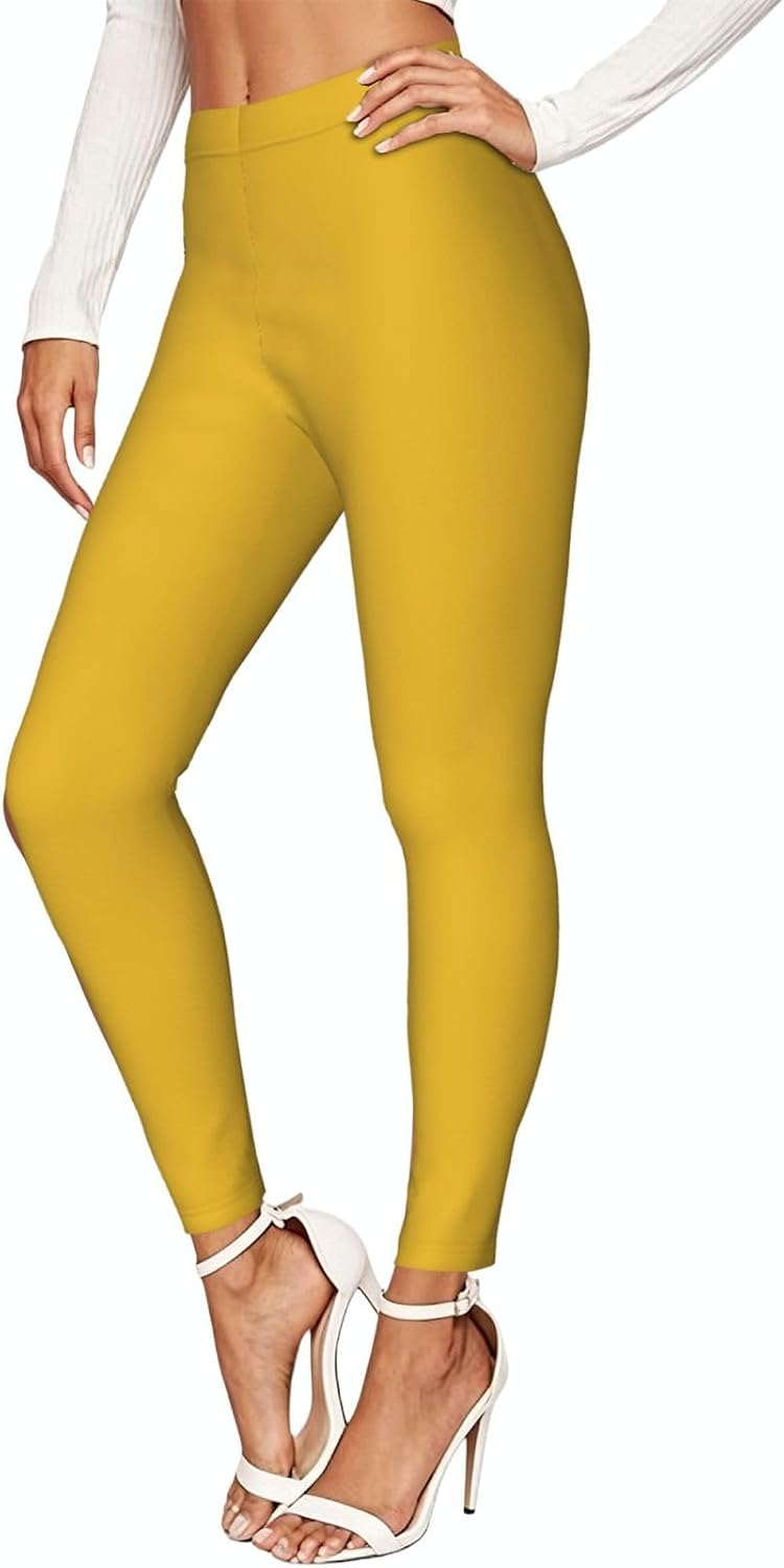 Mustard Yellow Stretch Leggings,Opaque Printed Elasticity Pants for Workout | Tummy control,Comfortable and breathable,Not tie your legs tightly