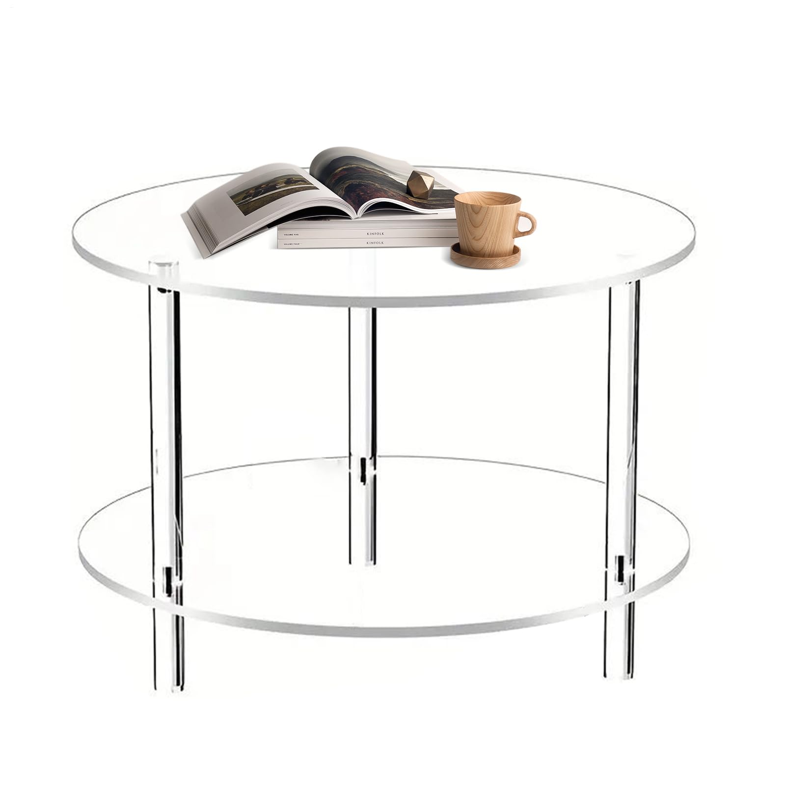 Tavolino da Caffè Rotondo Tavolo Da Tè A 2 Livelli | 39.9 x 39.9 x 41.9 cm Comodino in Acrilico Trasparente, Arredamento Moderno per Studio Camera da Balcone Giardino