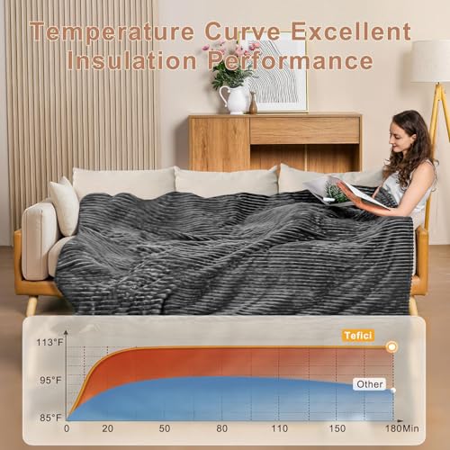 Image of Tefici Heated Blanket Throw Electric Blanket Throw,50 inchx60 inch Heating Blanket, 6 Levels Fast Heating, 1-4 Hours Auto Off, Soft Flannel to Sherpa,Machine Washable, ETL&FCC Certified Grey