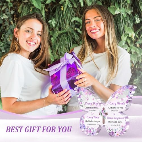 Image of Gifzy Christian Gifts for Women Faith, Butterfly Acrylic Plaque Sign, Religious Gifts for Women on Mothers Day Birthday Christmas, Spiritual Present for Female Friend Family, 5x3.8x0.5 Inch - Purple