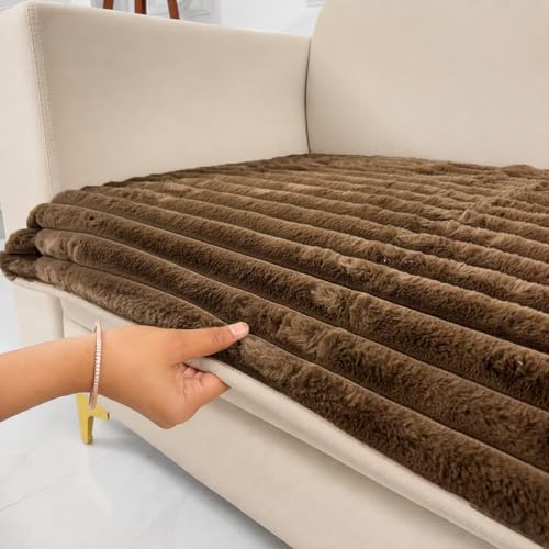 Image of Homerz Premium Rabbit Fur Sofa Cover with Anti-Skid Backing, Soft Plush Fabric Sofa Protector for Living Room Furniture (Brown, 2 Seater, Only Seat Cover)