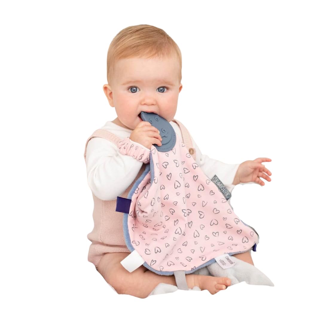 Cheeky Chompers Baby Blanket Comforter With Silicone Teething Section & Sensory Aids - 4in1 Comfortchew - Perfect Baby Gifts & Essential For Newborn - Stimulating + Absorbent (Made with Love)