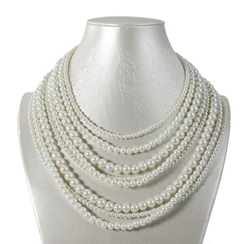 Kalse 8 Layers Strand Simulated Pearl Strand Bib Pendant Choker Chain Necklace2
