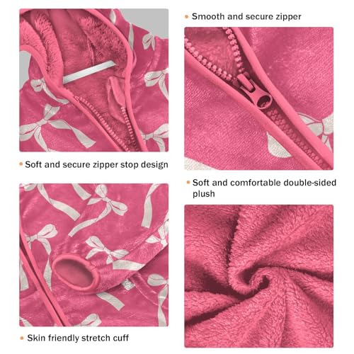 Bow Tie Toddler Fleece Jacket Baby Girls Hooded Zipper Long Sleeve Thick Warm Outerwear 3-10 Years3