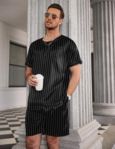Image of Ekouaer Mens Pajamas Set Silk Satin Pjs Sets Summer Short Sleeve Button Down Sleepwear 2 Piece Loungewear with Pockets