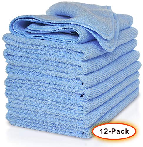 VibraWipe Microfiber Cleaning Cloth 12-Pack, Large Size 14.2"x14.2", Trap Dust, Dirt and Pet