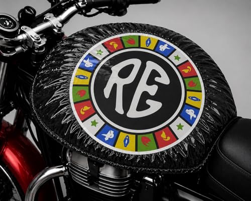 Image of Petrol Tank Cover for Bullet, Classic 350 /500, Electra and Standard, Black, Stretchable Fabric, Since 1901 Logo