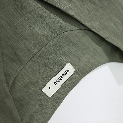Amazhiyu Womens Pure Linen Sleeveless Button Down V Neck Crop Top Summer Vest Waistcoat (Kombu Green, X-Small)3
