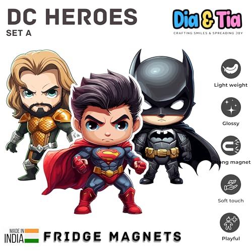 Image of Dia & Tia -Superhero Themed Fridge Magnets -Handmade in India for Office, Kitchen, refrigirators, Magnetic Boards -Motivational Quotes, Indian Culture, Gamers, Cute Cartoons, Decor (DC Heroes)