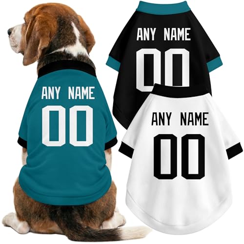Image of Jacksonville Dog Clothes Jersey Style Personalized Pet T Shirt with Custom Name Number for Small Medium Large Dogs