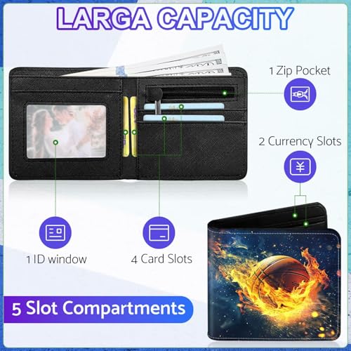 Image of Boys Wallet for Teens, Cool Kids Wallet for Boys Ages 8-10 9-12 11-15, Funny Basketball Leather Bifold Rfid Blocking, Coin Pocket Id Window for Teen Men Youth Guys Birthday Christmas Gifts