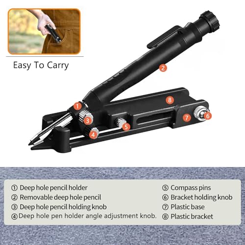 ECHOBUY Multifunktionales Anreißwerkzeug Holzbearbeitung Anreißwerkzeug mit Tieflochstift Konstruktionsbleistift DIY Anreißlehre Anreißer für Holz Metall Keramik